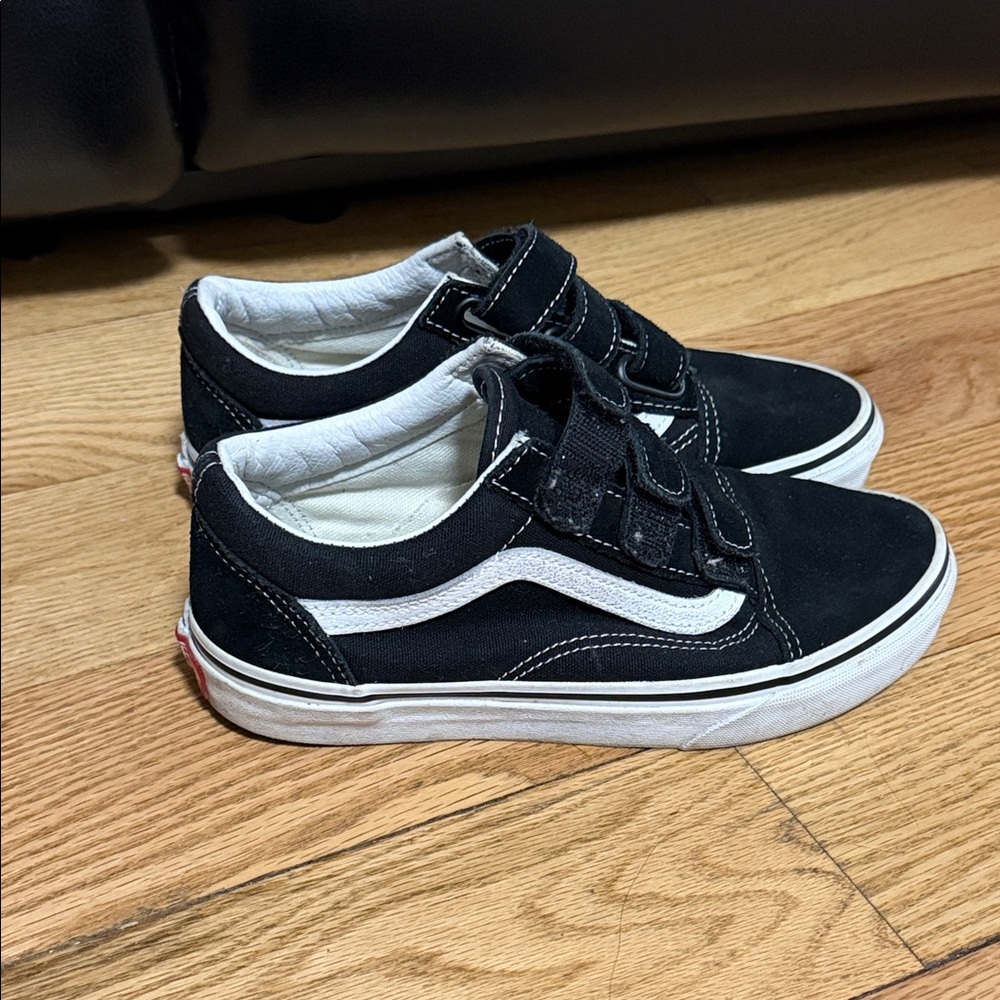Kids Black Velcro Canvas Sneakers